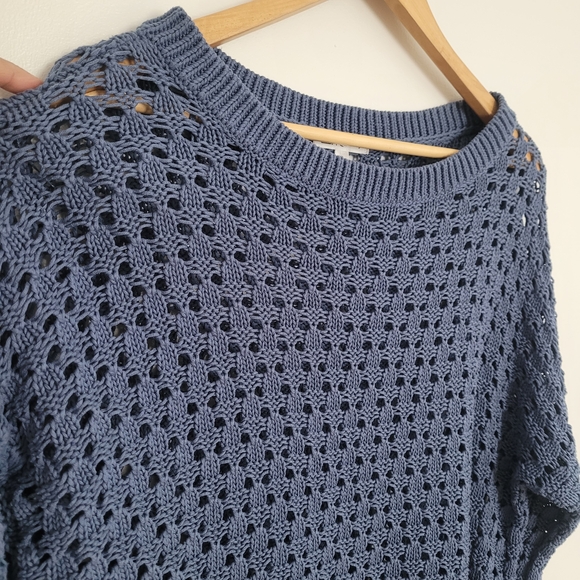 Reitmans Women's Blue Crochet Knit Sweater Size XL Coastal Sea Glass 100% Cotton - Picture 2 of 8